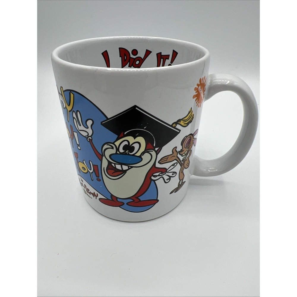 Vintage 1992 Ren & Stimpy Happy Happy Joy Joy Graduation Mug Dakin Nickelodeon